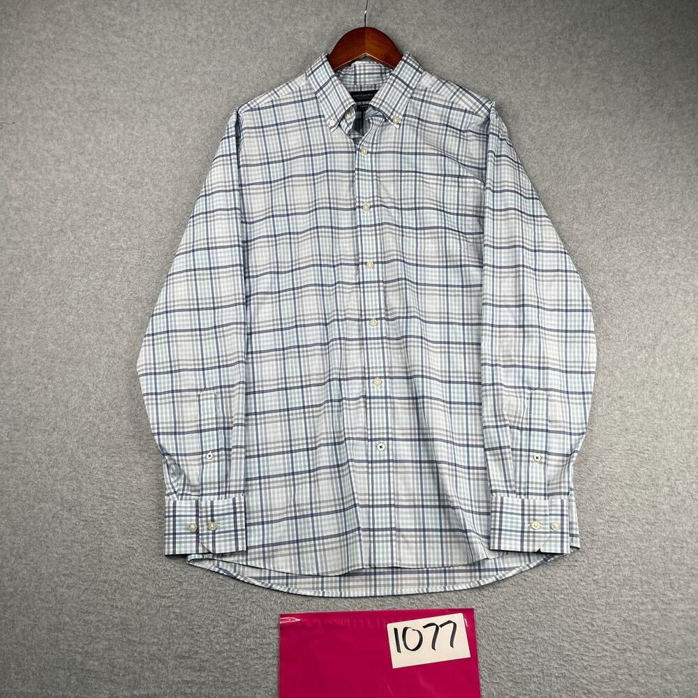 Southern Tide Charlseton Shirt Medium White Blue Check Button Up Long Sleeve Men